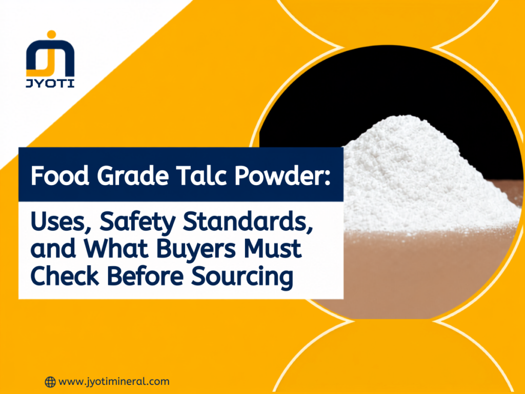Food grade talc powder blog banner - uses, safety standards and buying guide by Jyoti Mineral Industries